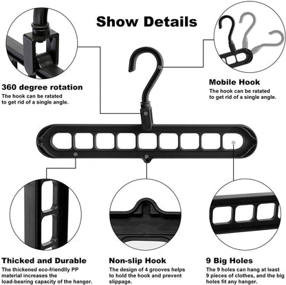 Magic Space Saving Hangers with 9 Holes Storage Organization for Closet & Wardrobe(Pack Of 10 Pieces)