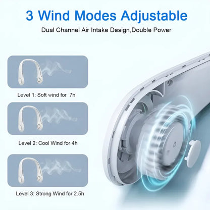Portable Rechargeable Neck Fan – Hands-Free Bladeless Cooling Fan with 3 Speed Modes & Long Battery Timing