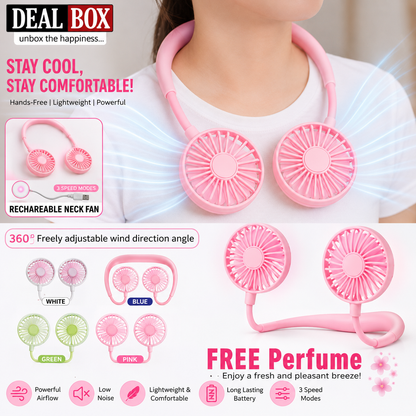 Portable Rechargeable Neck Fan – Hands-Free Bladeless Cooling Fan with 3 Speed Modes & Long Battery Timing