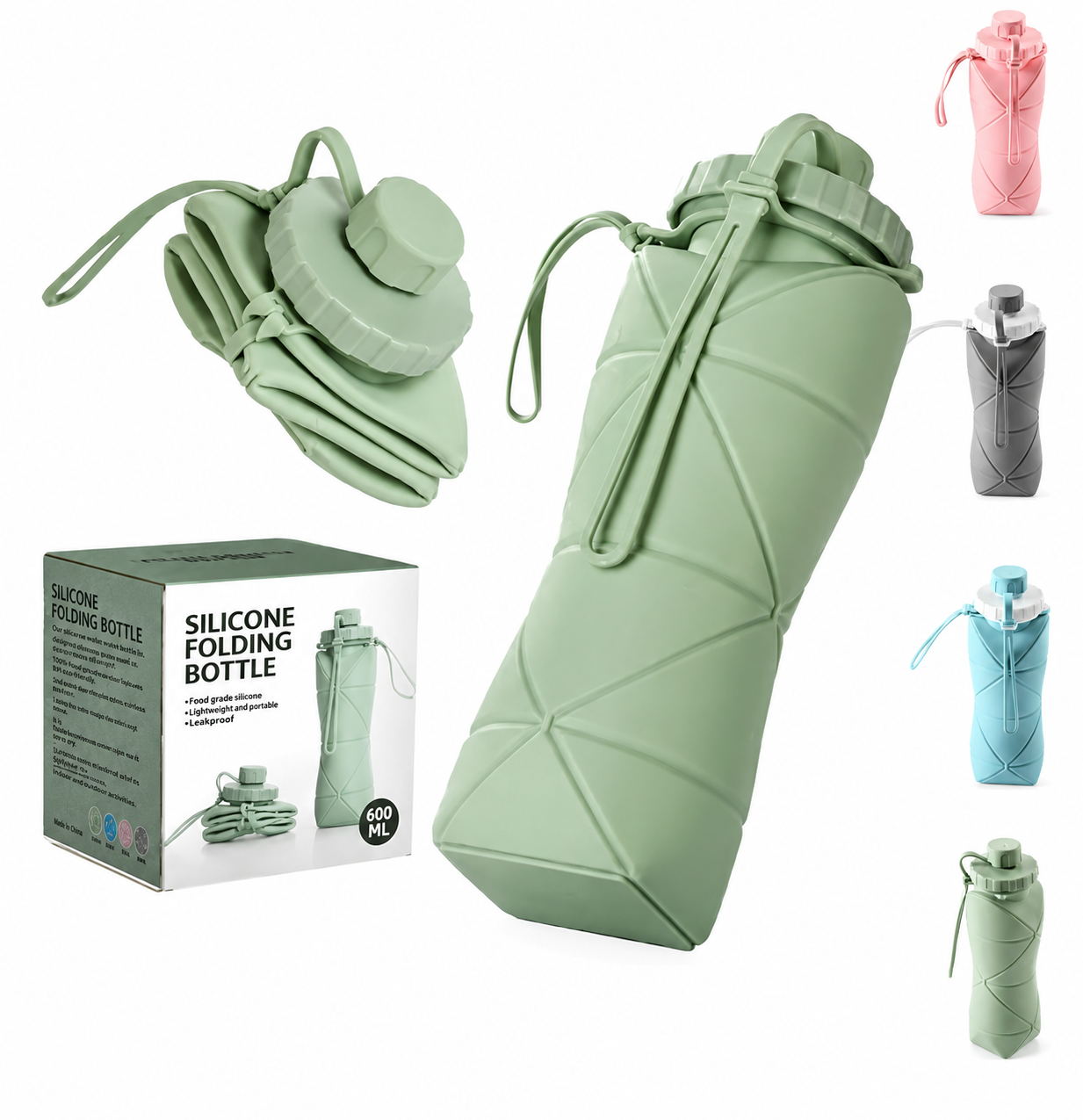 Collapsible Silicone Water Bottle – Leakproof BPA-Free Travel & Sports Bottle | Foldable Reusable Water Bottle for Gym, Hiking & Daily Use