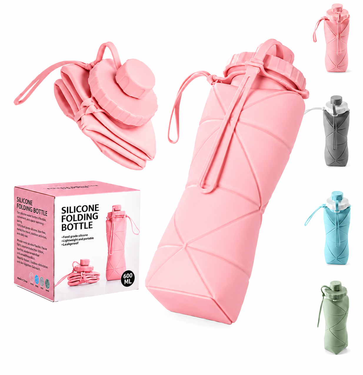 Collapsible Silicone Water Bottle – Leakproof BPA-Free Travel & Sports Bottle | Foldable Reusable Water Bottle for Gym, Hiking & Daily Use